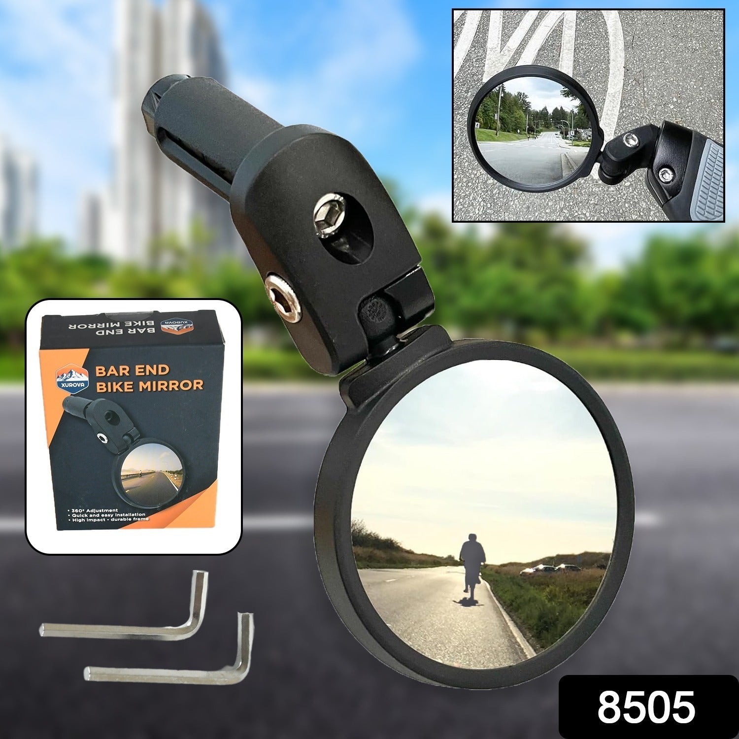 8505 Bar End Bike Mirror, Safe Rearview Mirror 360° Rotatable & Foldable Safety Bicycle Rear View Mirror, Mirror Durable Bike Mirror (1 Pc) 8505 Bar End Bike Mirror, Safe Rearview Mirror 360° Rotatable & Foldable Safety Bicycle Rear View Mirror, Mirror Durable Bike Mirror (1 Pc)